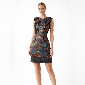 Erdem Silk Watercolor Floral Ruffle Midi Dress US6/UK10 Spring Knee Length